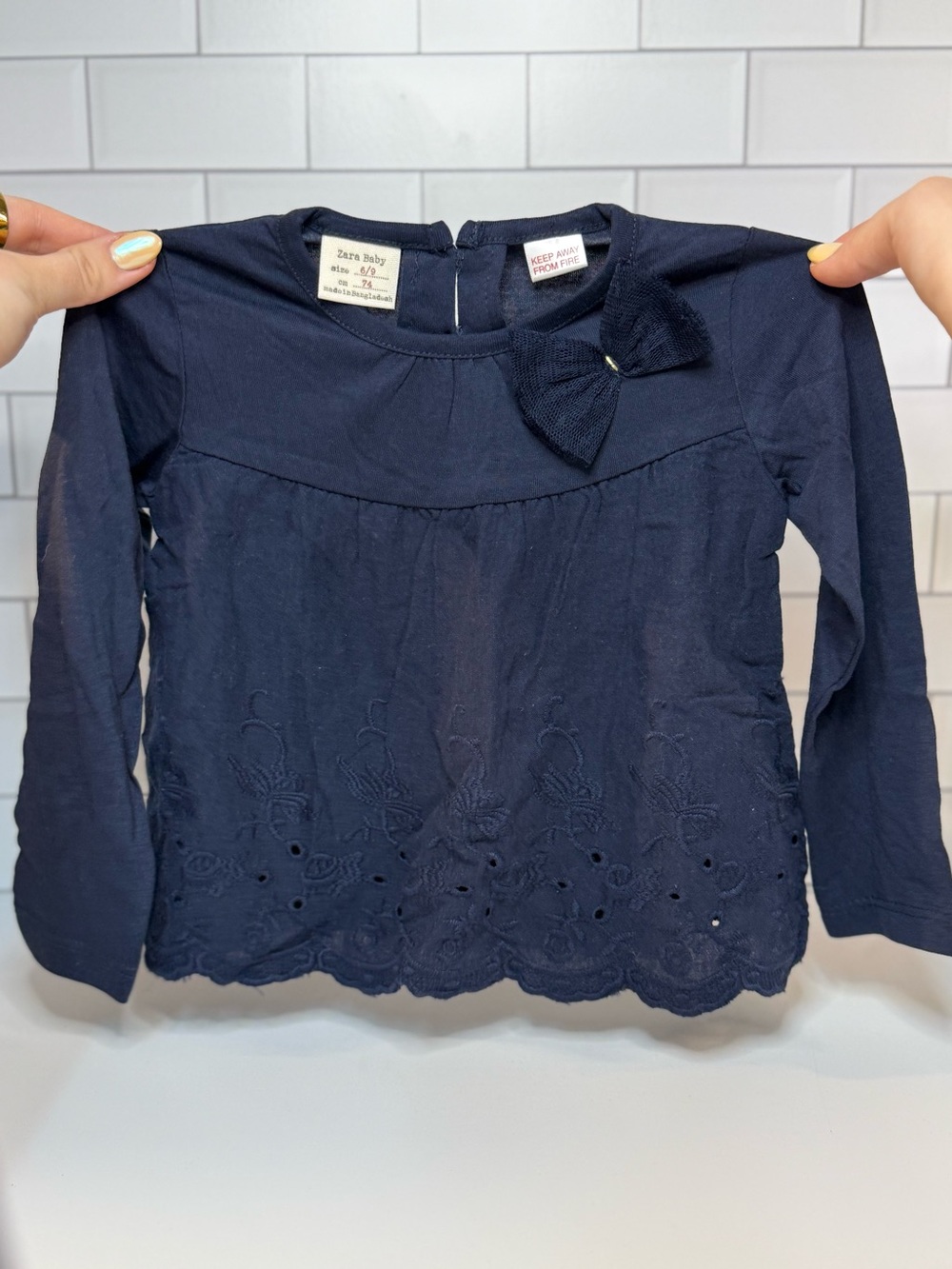 Zara Baby Navy Eyelet Top with Bow